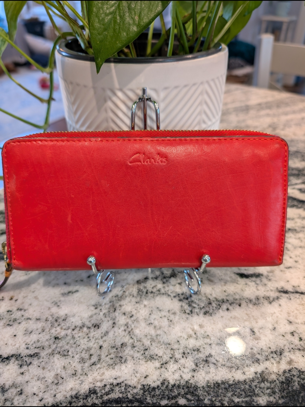 Clarks Red Leather Zip-Around Wallet